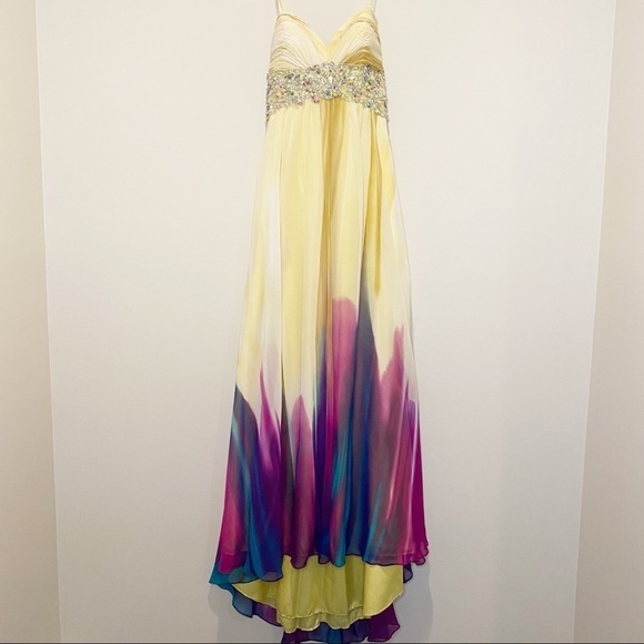 Camille La Vie Jeweled Embroidered Yellow Color Cascading Formal Dress Size 2 - Picture 3 of 9